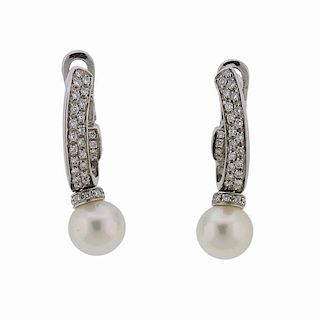 Damiani 18k Gold Diamond Pearl Drop Earrings