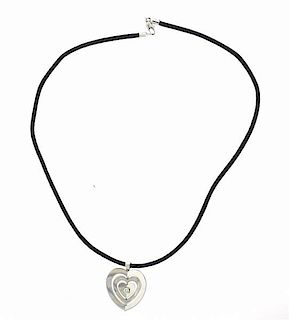Escada 18k Gold Diamond Heart Pendant Cord Necklace