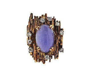1970s 14k Gold Diamond Lavender Jade Ring