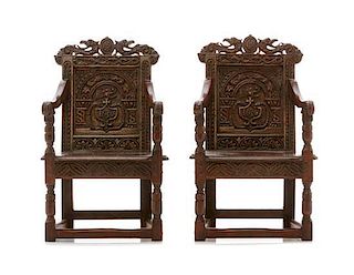 A Pair of Jacobean Style Resin Armchairs, Height 3 1/2 inches.
