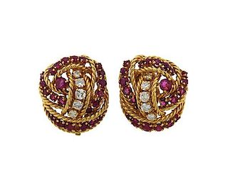 Tiffany &amp; Co 18k Gold Diamond Ruby Earrings