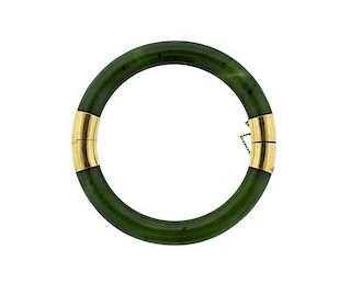 14K Gold Jade Bangle Bracelet