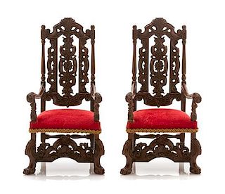 A Pair of Charles II Style Resin Armchairs, Height 4 1/8 inches.