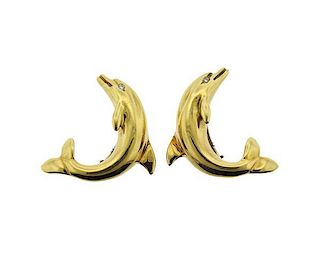 18K Gold Diamond Dolphin Earrings