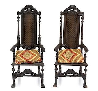 A Pair of Charles II Style Armchairs, Height 4 1/4 inches.