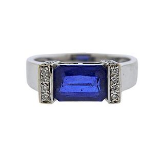 18k Gold Diamond Blue Stone Ring