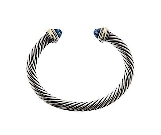 David Yurman 14k Gold Sterling Blue Stone Cable Bracelet