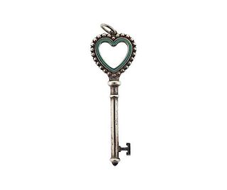 Tiffany &amp; Co Sterling Enamel Heart Key Pendant