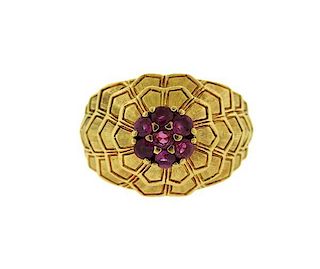 18k Gold Red Stone Dome Ring