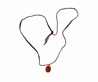 Baccarat 18K Gold Red Glass Cord Pendant Necklace
