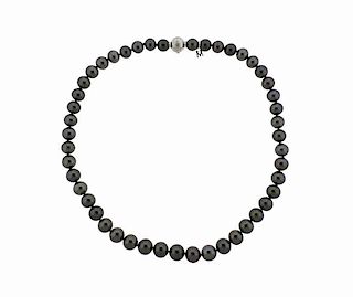 Mikimoto 18K Gold Diamond Black Pearl Necklace