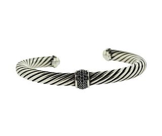 David Yurman Sterling Black Diamond Cable Bracelet