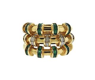 14K Gold Diamond Green Stone Band Ring Set of 3