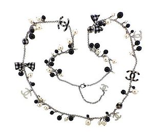 Chanel Black Stone Pearl Costume Long Necklace