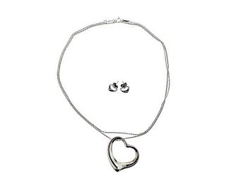 Tiffany &amp; Co Peretti Sterling Heart Necklace Earrings Set