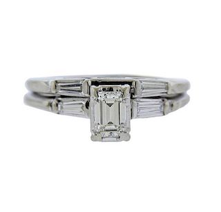 14k Gold 0.55ct Emerald Cut Diamond Engagement Wedding Ring Set