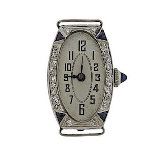 Art Deco Platinum Diamond Sapphire Watch