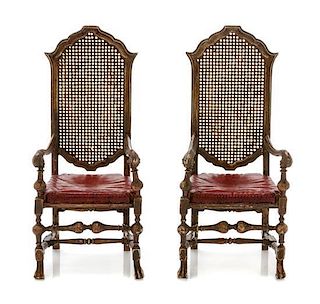 A Pair of William and Mary Style Metal Armchairs, Height 4 1/4 inches.
