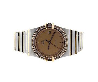 Omega Constellation 18k Gold Steel Diamond Watch