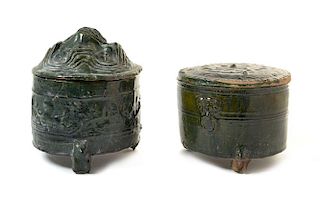 Two Green Glazed Pottery Hill Jars, Lian