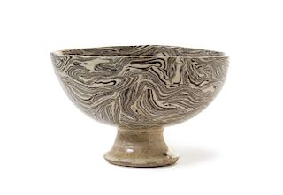 A Marbled Pottery Stem Bowl