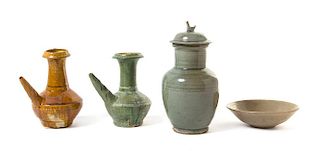 Four Monochrome Glazed Ceramic Vessels