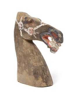 A Painted Pottery Head of a Horse