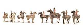 Eight Painted Pottery Equestrian Figures