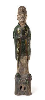 A Sancai Glazed Pottery Figure of an Official Height 36 inches.