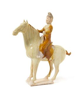 A Glazed Pottery Equestrian Figure