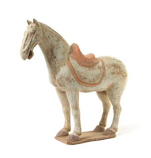A Painted Pottery Figure of a Horse