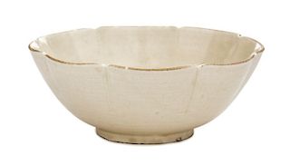 A Ding White Glazed Porcelain Petal-Rimed Bowl
