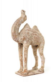 A Large Painted Pottery Figure of a Camel