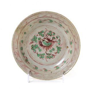 A Red and Green Stoneware Dish