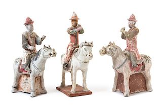 Three Painted Pottery Equestrian Figures