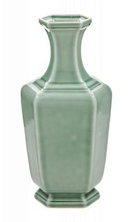 A Celadon Glazed Porcelain Hexagonal Vase