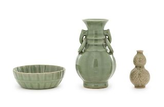 Three Celadon Glazed Porcelain Articles