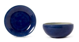Two Blue Glazed Porcelain Articles