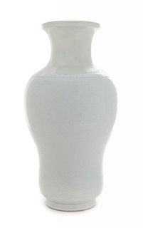 A White Glazed Porcelain Vase Height 15 inches.