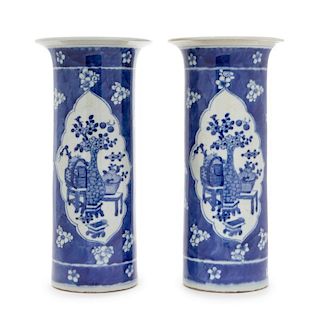 A Pair of Blue and White Porcelain Vases
