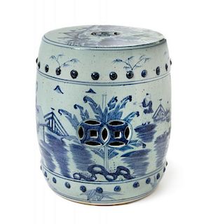 A Blue and White Porcelain Garden Stool