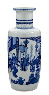 A Blue and White Porcelain Rouleau Vase