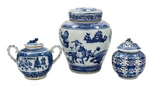 Three Blue and White Porcelain Articles