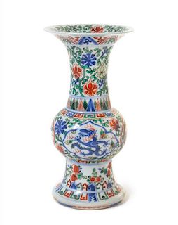 A Wucai Porcelain Gu -Form Vase