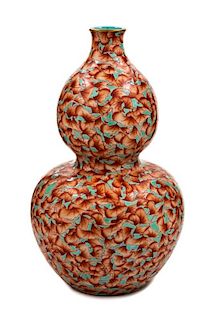 A Turquoise Ground Iron Red Decorated Porcelain Gourd-Form Vase