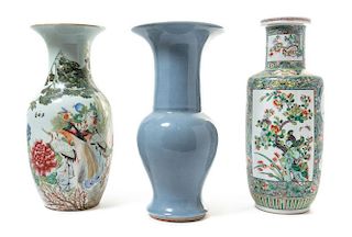 Three Porcelain Vases Height of tallest 18 inches.