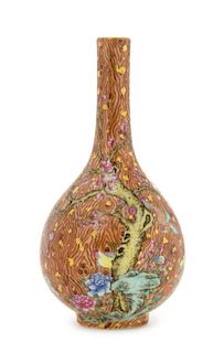 A Faux Bois and Famille Rose Porcelain Vase Height 7 1/2 inches.