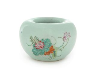 A Celadon Ground Famille Rose Porcelain Pot