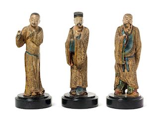 Three Polychrome Enameled Ceramic Figures
