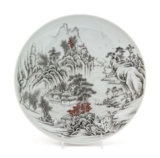 A Grisaille Painted Porcelain Dish